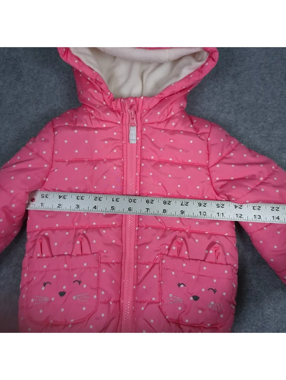Carter’s Pink Quilted Polka Dot Puffer Jacket 24M Fleece Lined Winter Coat